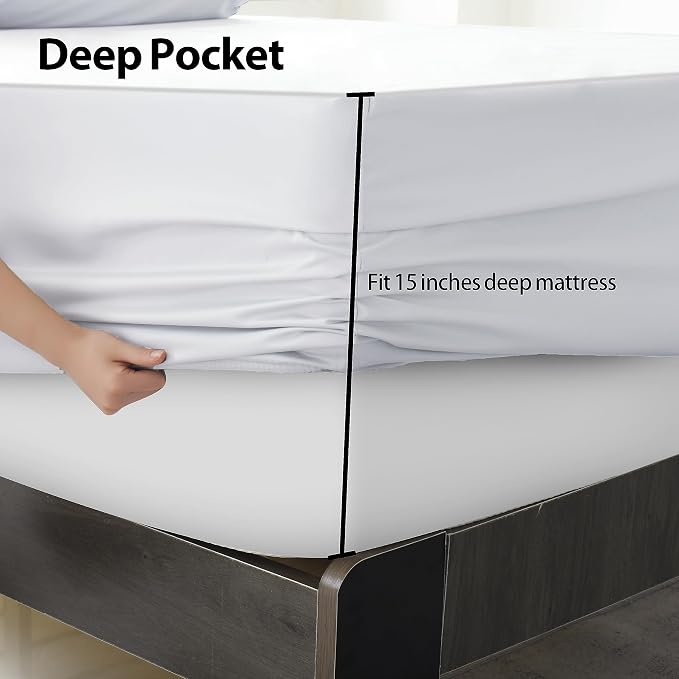 Queen Size Fitted Sheet Only White, 100% Egyptian Cotton 600 Thread Count - Image 4