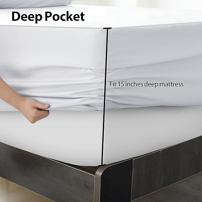 Twin XL Size Fitted Sheet Only White, 100% Egyptian Cotton 600 Thread Count - Image 6