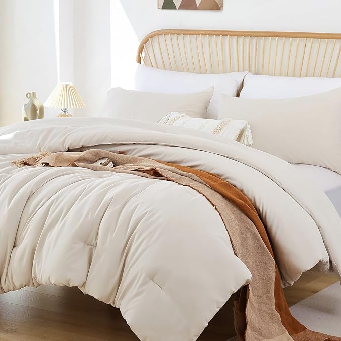 ROSGONIA California King Comforter Set Beige, All Season Bedding Soft Bedspread - Image 4