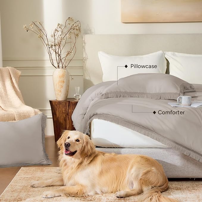 Andency King Size Comforter Set Heather Grey, 3 Pieces Boho Soft Lightweight - Image 6