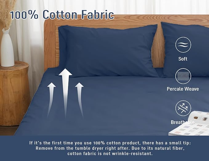 Pillow Cases, Standard Queen Size Cotton Percale Weave Pillowcases, Pre-Shrunk - Image 4