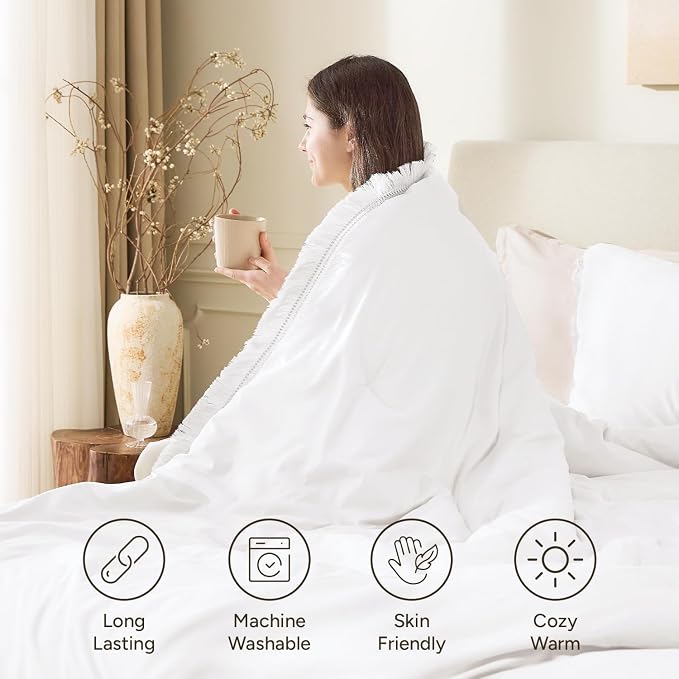 Andency White Comforter Set Queen, 3 Pieces Boho Lightweight Bedding Comforter - Image 4