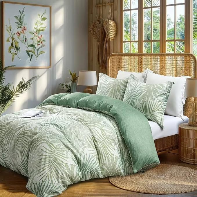 OAITE Duvet Cover Twin Size, Reversible Leaf Green Duvet Cover Set - Image 3