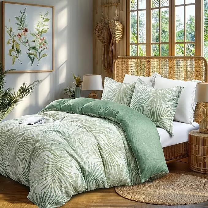 OAITE Duvet Cover King Size, Reversible Leaf Green Duvet Cover Set - Image 3