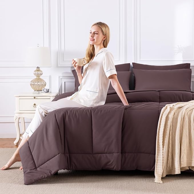 CozyLux Queen Comforter Set Cocoa Powder, 7 Pieces Bed in a Bag, All Season - Image 7