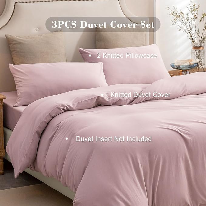 PURE ERA Jersey Knit Duvet Cover Set 100% T-Shirt Cotton Super Soft Comfy 3pc - Image 3