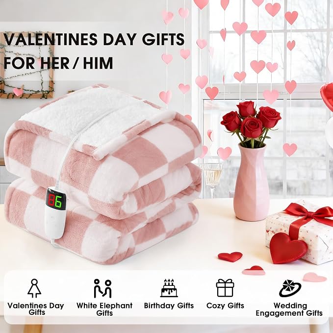 Light Pink Heated Blanket Electric Twin Size, 62X84 Heating Blanket - Image 6