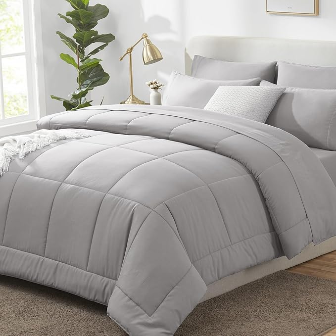 CozyLux Oversized Queen Comforter Sets French Grey, 7 Pieces Bed in a Bag by CozyLux