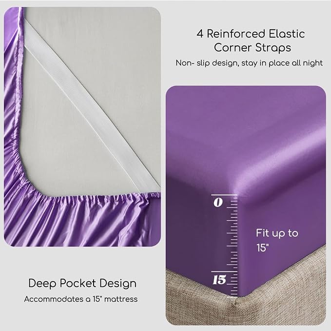 MR&HM Satin Bed Sheets, Twin XL Size Sheets Set - Image 4