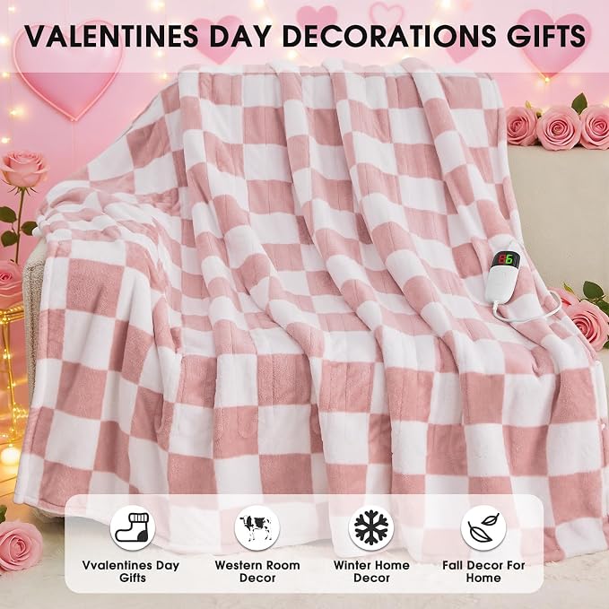 Light Pink Heated Blanket Electric Twin Size, 62X84 Heating Blanket - Image 8