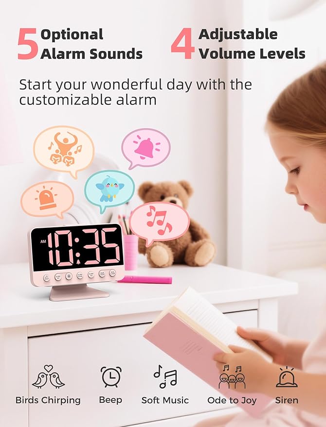 Odokee Digital Alarm Clocks for Bedrooms: Large Bold Number 5 Brightness Dimmer - Image 3