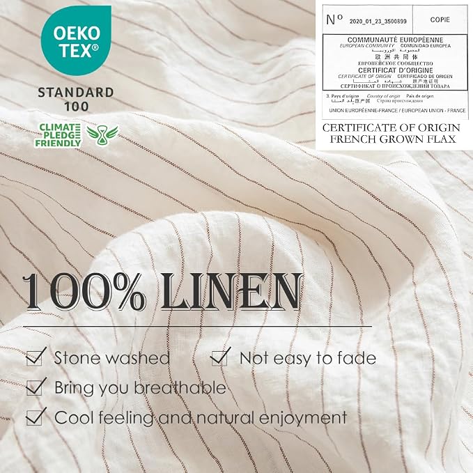 Simple&Opulence 100% Linen Duvet Cover Set 3pcs Yarn Dyed Vertical Pinstripe - Image 2