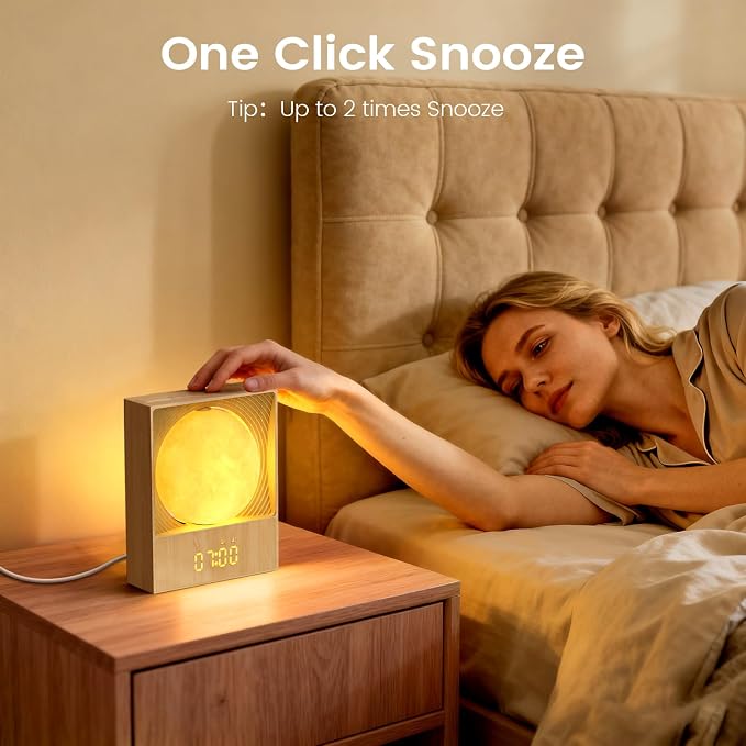 Sunrise Alarm Clock, 360-Degree Rotating Moonlight & 10 White Noise Sounds - Image 7