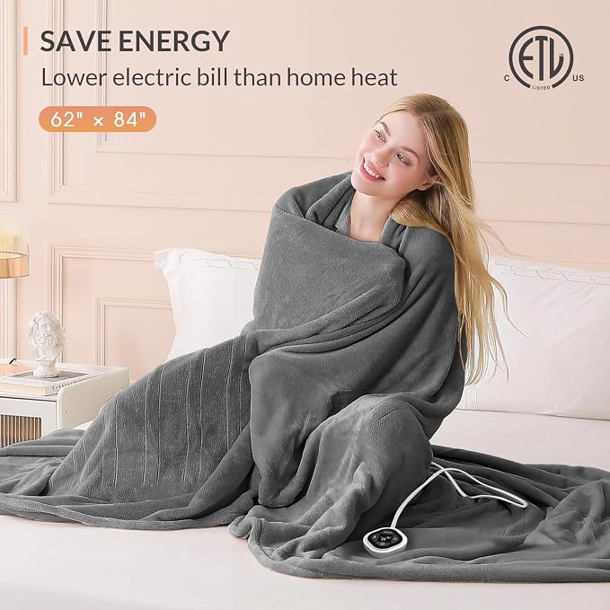 HOMLYNS LuxeHeat Heated Blanket Electric Blanket Twin Size, Soft Flannel Sherpa - Image 6