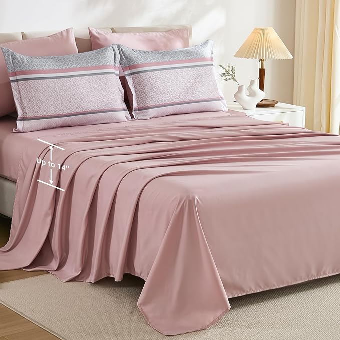 WONGS BEDDING Pink King Comforter Set 7 Pieces, Boho Striped Bed in a Bag Queen - Image 5