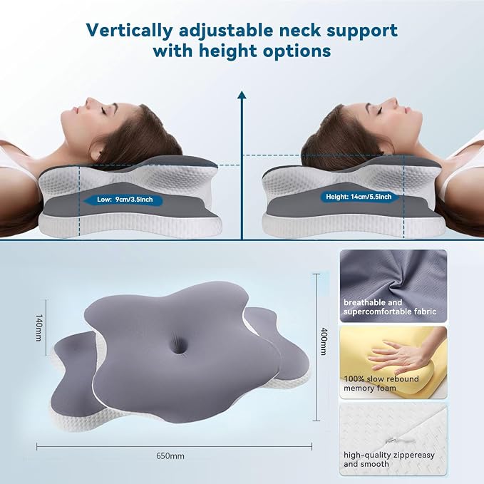 Cervical Memory Foam Pillow for Neck Pain Relief, Cooling Ergonomic Contour - Image 5