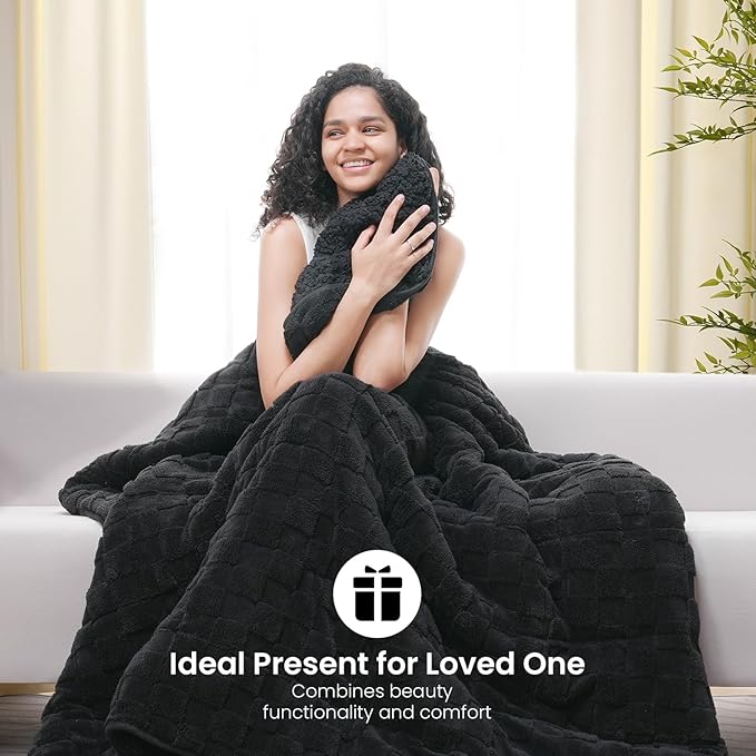 15lbs Weighted Blanket Twin Size, Classy Soft Jacquard 3D Checkered Sherpa - Image 7