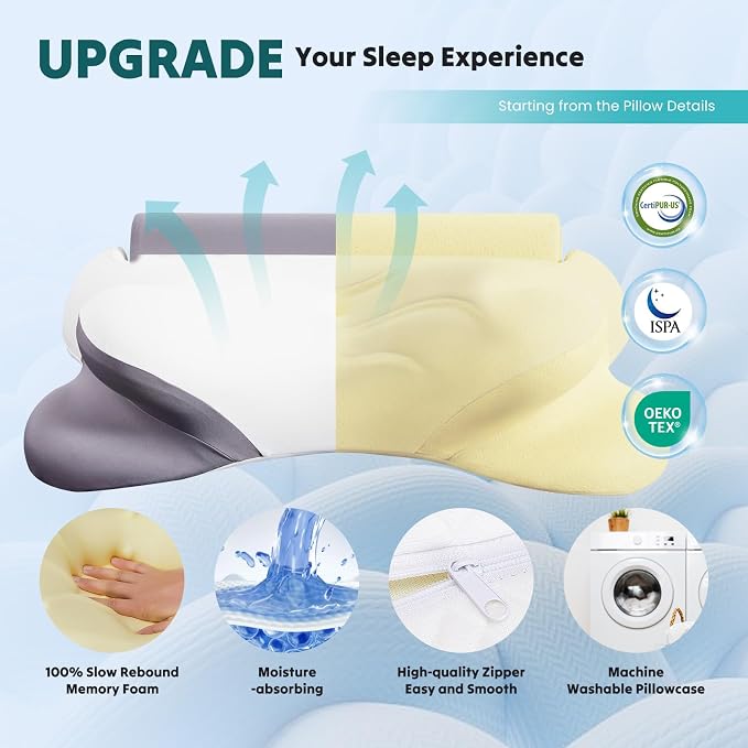 DUMOS Cervical Neck Pillow for Sleeping, Cooling Ergonomic Memory Foam Pillow - Image 5