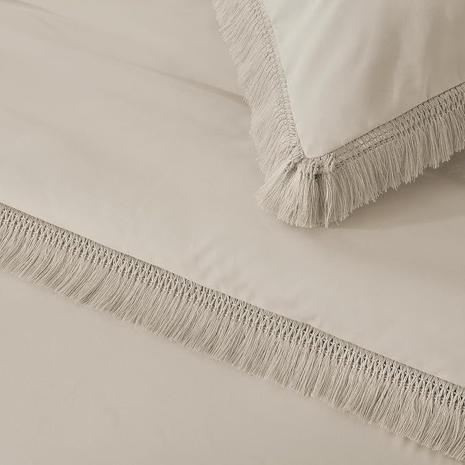 Andency Oatmeal Comforter Set King Size, 3 Pieces Boho Tassel Lightweight - Image 7