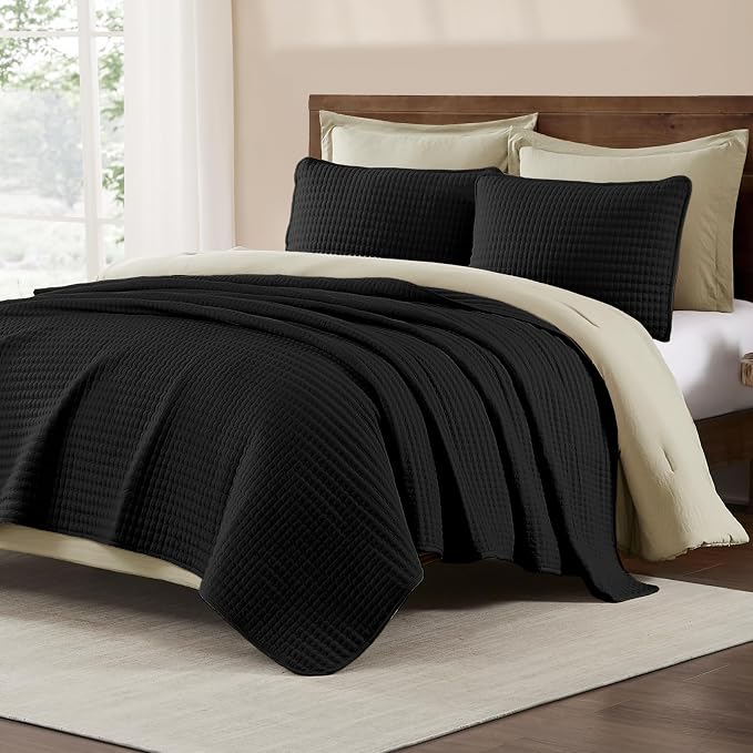 WRENSONGE Queen Quilt-3 Pieces Lightweight Bedspreads Black Queen Size Quilt - Image 2