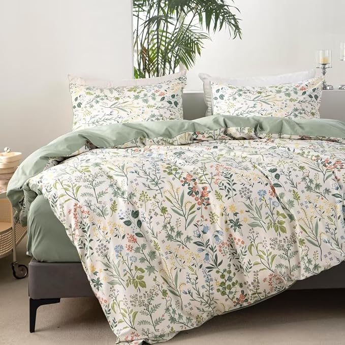 MKXI Wildflower Duvet Cover Set Sage Green Spring Floral Bedding Set Rustic - Image 2