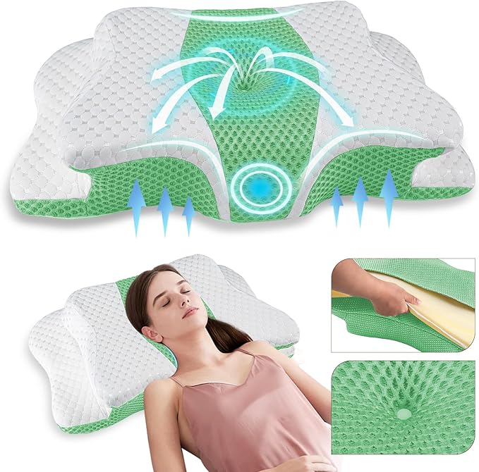 Pain Relief Cervical Pillow for Neck Support, Adjustable Ergonomic Pillow Cozy by QIUBABYO