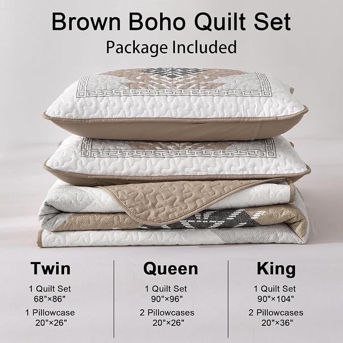 Dintszyayue Brown Boho Quilt Set King, 3 Pieces Aztec Texture Quilt - Image 7