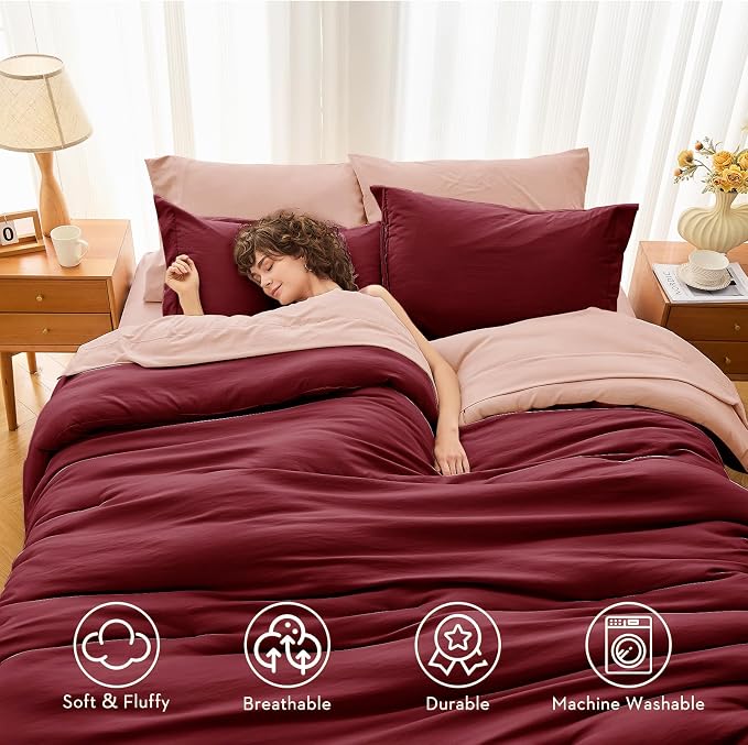 MUXHOMO 7 Pieces King Comforter Set, Soft Bed in a Bag King Size, All Season - Image 2