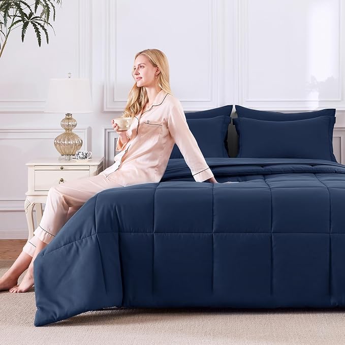 CozyLux Queen Comforter Set Navy Blue - Image 7