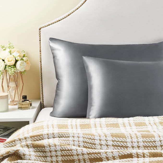 BEDELITE Satin Pillowcase with Zipper, Dark Grey Pillow Cases Queen Size Set of - Image 6