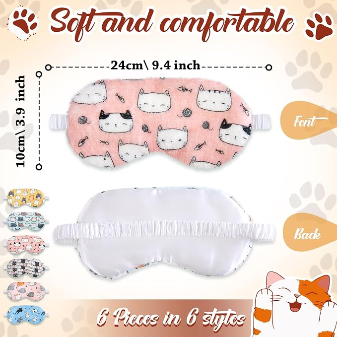 Cuffbow 6 Pack Plush Sleep Mask Set, Cute Plush Eye Masks - Image 2