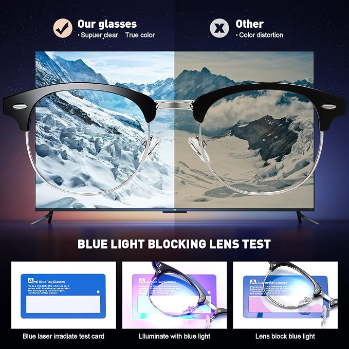 Blue Light Blocking Glasses Vintage Half Frame UV Clear Lens Anti Eyestrain - Image 5