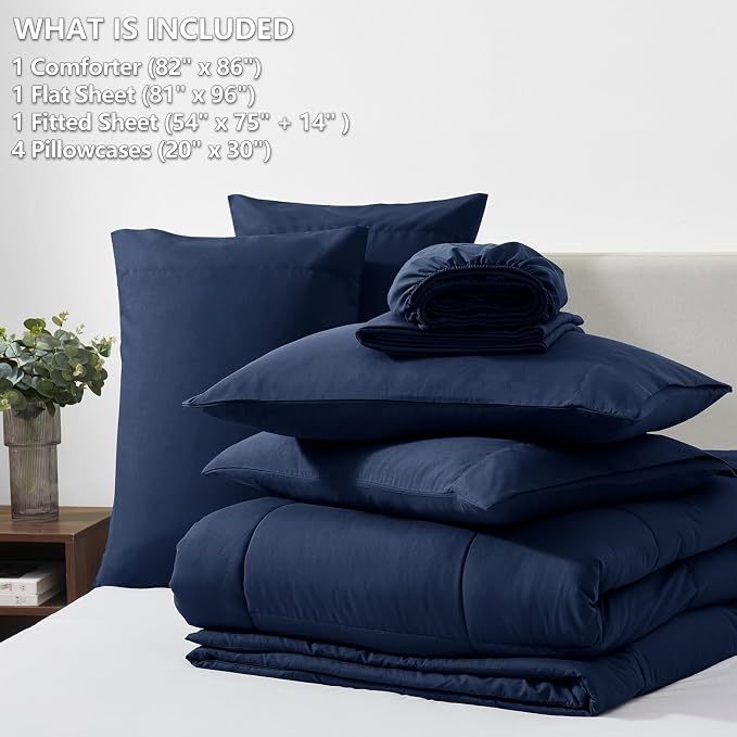 CozyLux Full Size Comforter Sets Navy Blue, 7 Pieces Bed in a Bag, All Season - Image 6