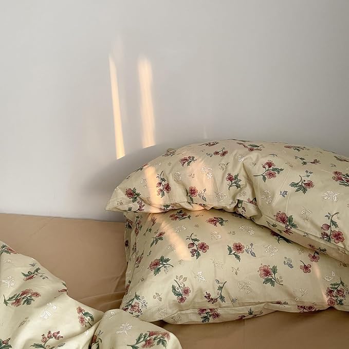 MKXI Yellowish Beige & Red Floral Duvet Cover Set Full Size - Image 2