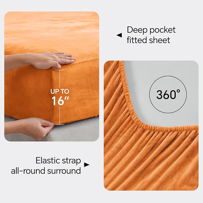 BEDELITE Flannel Sheets King Size Burnt Orange - Image 4