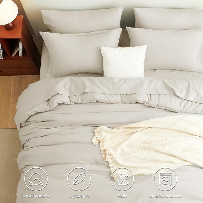 CozyLux Full Size Comforter Sets Beige, 7 Pieces Bed in a Bag Full Comforter Set - Image 2