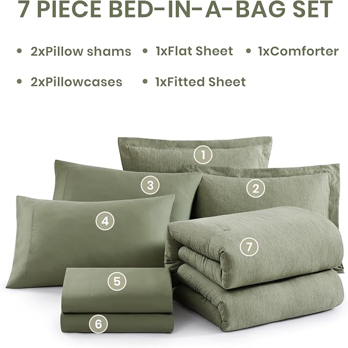 Monbix King Size Comforter Set, Sage Green King Size Bed Set Reversible 7 Pieces - Image 7