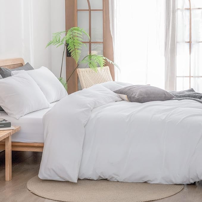 BESTOUCH Duvet Cover Set 100% Washed Cotton Linen Feel Super Soft Comfortable - Image 3