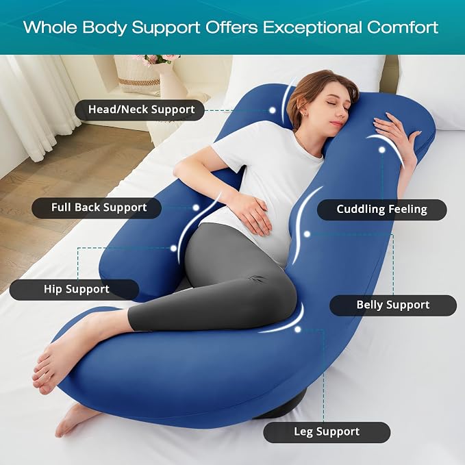 Sasttie Pregnancy Pillows for Sleeping, Jumbo U Shaped Cooling Full Body Pillow - Image 2