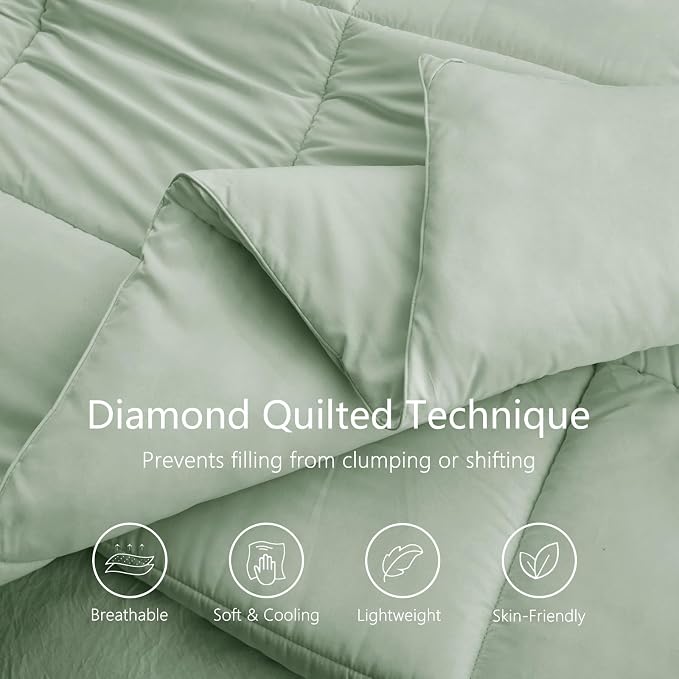 TEXARTIST Premium 2100 Series King Comforter All Season Breathable Sage Green - Image 2