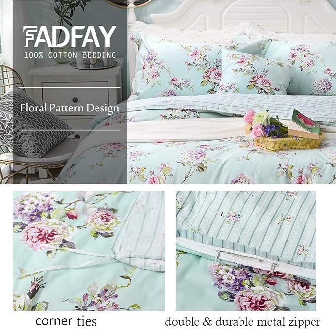 FADFAY Shabby Vintage Duvet Cover Twin XL Dorm Bedding Fashionable Rose and - Image 4