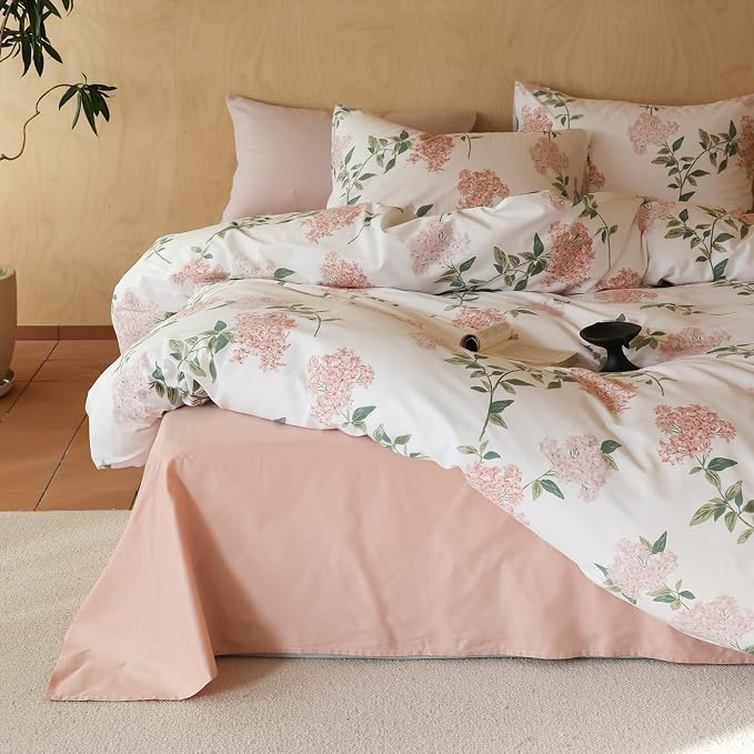 MKXI Flower Duvet Cover Girl Duvet Cover Full Pink Lilac Floral White Print by MKXI