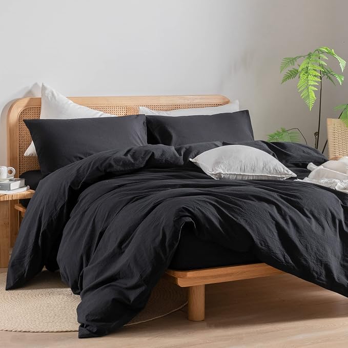BESTOUCH Duvet Cover Set 100% Washed Cotton Linen Feel Super Soft Comfortable - Image 4