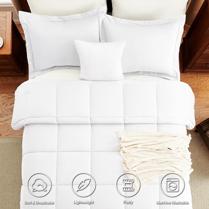 CozyLux Oversized King Comforter Set, 3 Pieces White 120x98 Box Stitched Design - Image 4