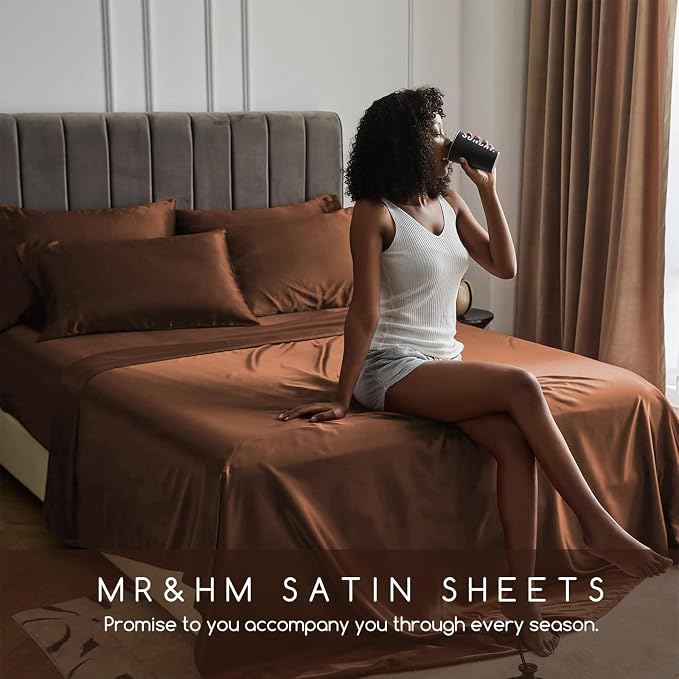 MR&HM Satin Bed Sheets, King Size Sheets Set - Image 6