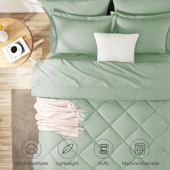 CozyLux King Size Comforter Set Sage Green - Image 2