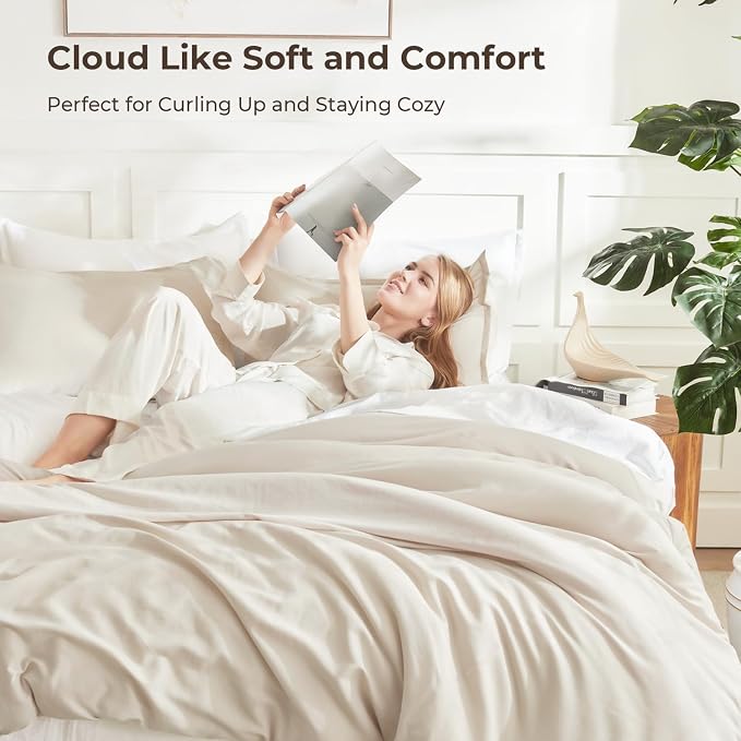 Litanika Oversized King Comforter 120x120, 3 Pieces Beige Lightweight Solid - Image 2
