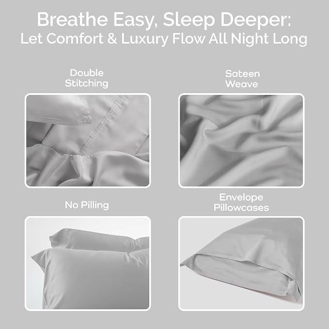 Pillow Cases Queen Size Set of 2 Pillowcases 100% Viscose from Bamboo Cooling - Image 4