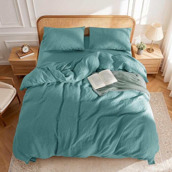 LBRO2M 100% France Linen Duvet Cover Set Cal King Size 3 Pcs Natural Flax - Image 2