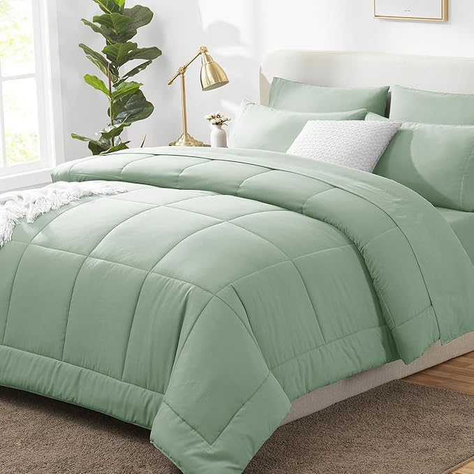 CozyLux Full Size Comforter Sets Sage Green, 7 Pieces Bed in a Bag, All Season by CozyLux